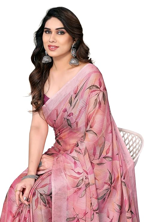 MIRCHI FASHION Women's Chiffon Floral Printed Saree with Blouse Piece