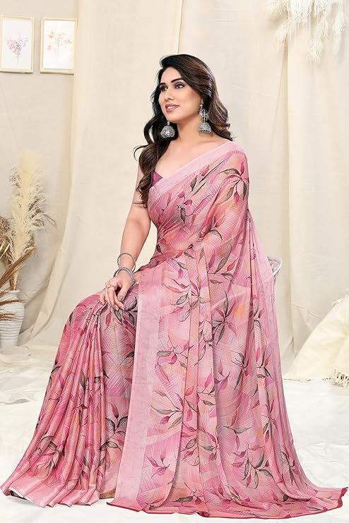 MIRCHI FASHION Women's Chiffon Floral Printed Saree with Blouse Piece - Image 5