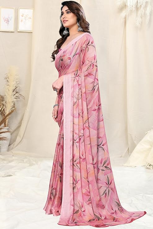 MIRCHI FASHION Women's Chiffon Floral Printed Saree with Blouse Piece - Image 4