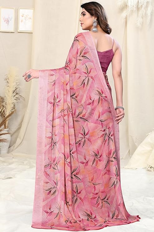 MIRCHI FASHION Women's Chiffon Floral Printed Saree with Blouse Piece - Image 3